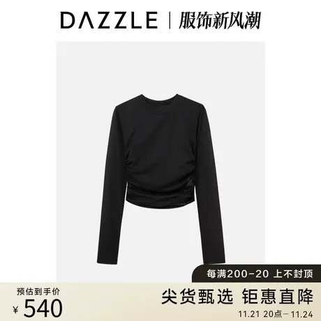 DAZZLE地素奥莱网纱T恤23夏季新款黑色短款设计感长袖套装上衣图片