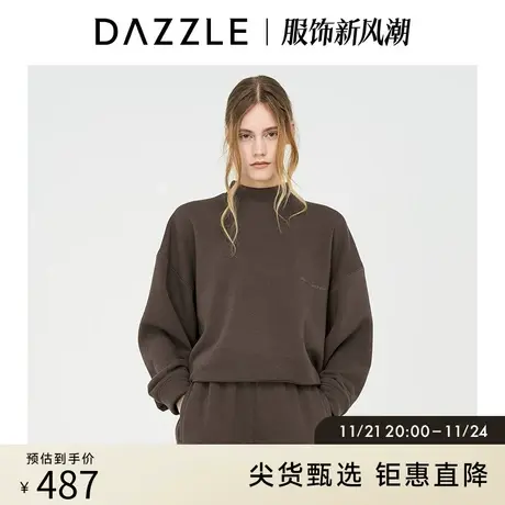 DAZZLE地素奥莱 短款复古毛边套头印花卫衣女2D4J1061Q图片