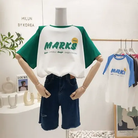 韩国东大门短袖上衣2022夏季新款ins原宿风复古美式字母T恤大码潮商品大图