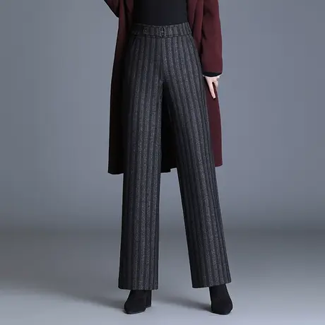 毛呢条纹阔腿裤高腰垂感显瘦休闲裤女秋冬季2023新款时尚气质长裤商品大图