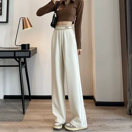 米白色雪尼尔阔腿裤女2024年秋冬新款高腰垂感直筒宽松休闲拖地裤商品大图