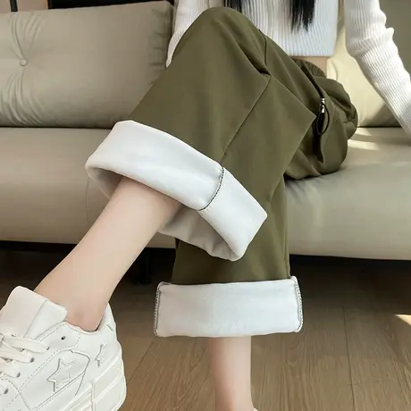 加绒加厚工装裤女2024秋冬季新款高腰宽松美式束脚休闲窄版阔腿裤商品大图