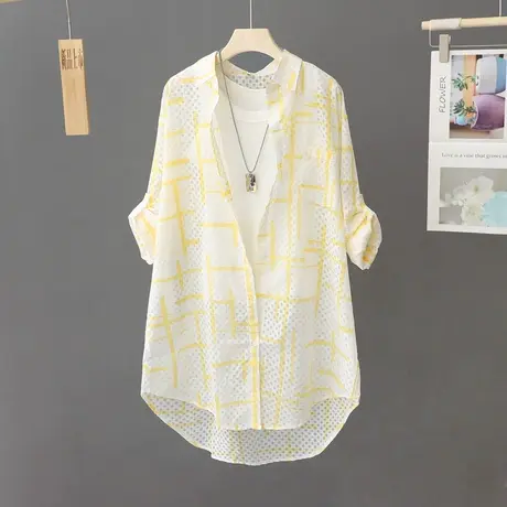 黄色防晒衬衫女外套2024夏季新款中长款宽松休闲薄款衬衣防晒衣潮商品大图