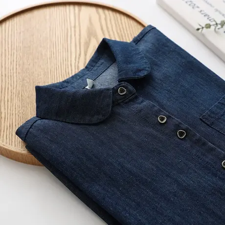 春季新款日系文艺娃娃领长袖牛仔衬衫女学生宽松百搭打底衬衣外套图片