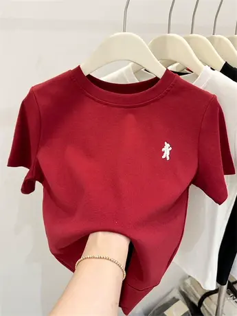 欧货短袖t恤女夏季2023新款减龄漂亮洋气刺绣修身百搭上衣女体恤图片