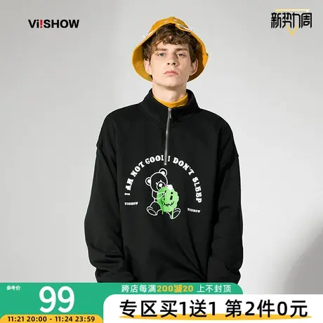 VIISHOW半拉链卫衣男春秋新款ins潮牌宽松小熊美式复古上衣商品大图