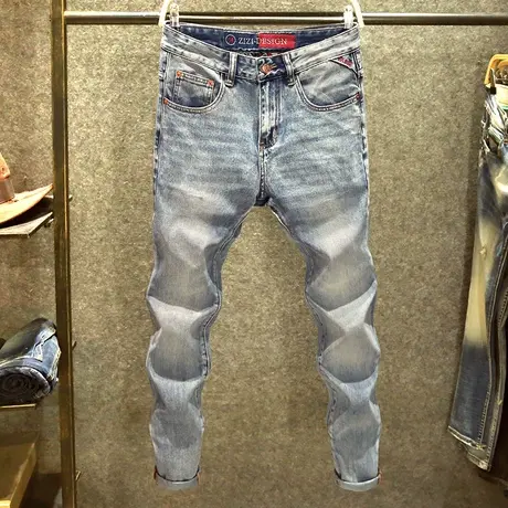 高端弹力牛仔裤男百搭修身小脚裤春季新款潮牌石磨水洗青年裤子男商品大图