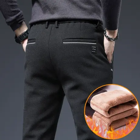 秋冬季男士西裤商务正装休闲长裤子男裤羊羔绒加棉裤保暖外穿冬裤商品大图