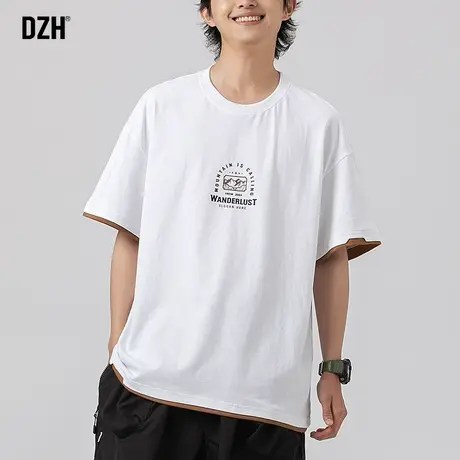 男士假两件短袖男夏季薄款纯棉白色t恤男款2023新款圆领上衣体恤商品大图