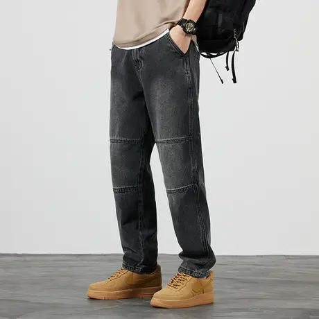 男士黑色直筒牛仔裤男秋冬新款高街裤子男款2023新款宽松休闲长裤商品大图