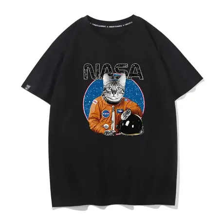 nasa联名短袖宇航局美国宇航员恶搞猫头纯棉半袖潮流圆领体恤T恤商品大图