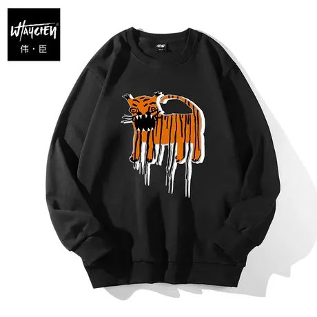 伟臣2022春季新品大码男士卫衣男胖子加肥加大宽松纯棉印花套头衫商品大图