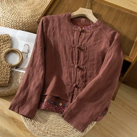 享永子【新国风主义】改良茶服 双层亚麻 重工刺绣上衣女文艺复古商品大图