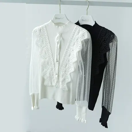 【直播】粉红大布娃娃网纱拼接甜美针织衫商品大图