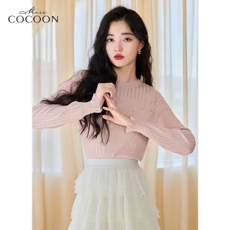 missCOCOON提花上衣女2023新款春季减龄宽松百搭长袖软糯毛针织衫图片