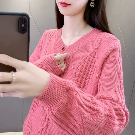 V领毛衣女秋冬2023新款女装上衣宽松外穿内搭加厚针织衫打底衫女图片
