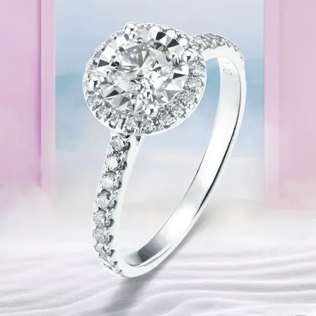 珂兰 白18K金钻石戒指钻戒30分车花豪华群镶圆形结婚求婚戒指女图片