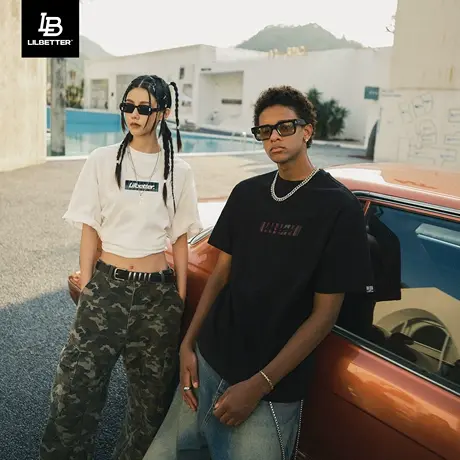 Lilbetter短袖T恤宽松落肩袖衣服纯棉印花体恤潮牌美式简约夏装LB商品大图