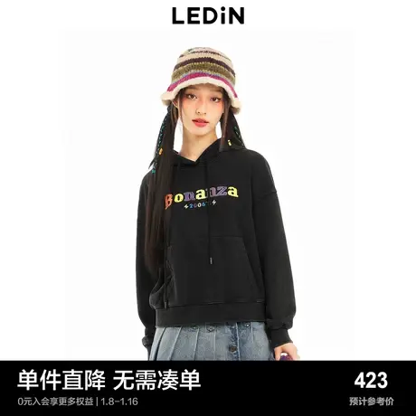 【商场同款】乐町印花休闲连帽卫衣女彩字水洗宽松卫衣C2CRD4114商品大图