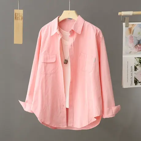 2024新款粉色衬衫女春秋休闲外套衬衣设计感小众长袖法式chic上衣图片