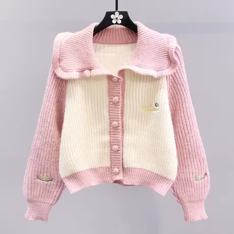 日系甜美小清新娃娃领毛衣外套女2023新款秋冬刺绣短款针织开衫商品大图