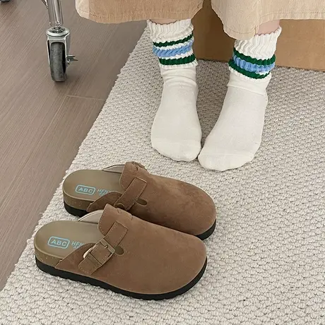 勃肯包头拖鞋女外穿半托2024春夏季韩版复古大头丑萌百搭软木底鞋图片