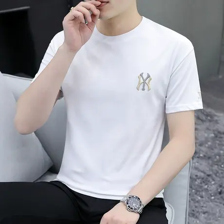 白色t恤男士短袖夏季潮流薄款刺绣半袖潮牌百搭无性别运动上衣服商品大图