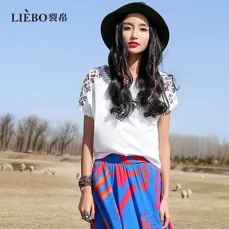 裂帛原创多巴胺刺绣设计感短袖T恤女夏chic休闲宽松大码半袖上衣商品大图