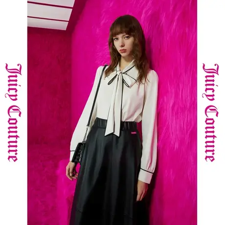 Juicy Couture橘滋知性优雅金扣撞色条系带女式衬衫商品大图