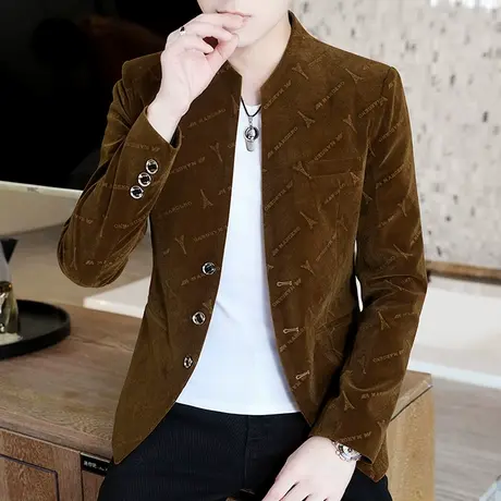 男士休闲立领西装韩版潮流西服青年中山装夹克秋冬季加绒加厚外套商品大图