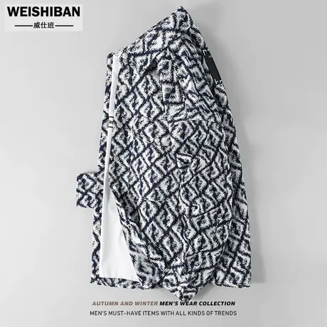 美式休闲满印老花休闲外套男秋季2023新款几何提花高级感外穿衬衫商品大图