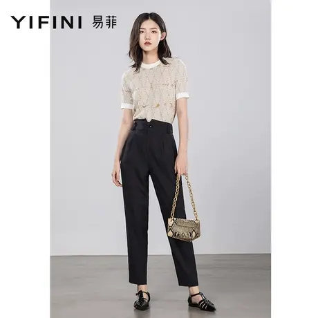 Yifini/易菲休闲高腰锥形裤女九分裤春秋新款萝卜裤三色可选长裤商品大图