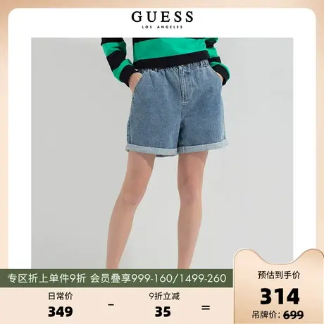 GUESS 女士运动学院风休闲直筒阔腿宽松牛仔短裤-W2PD0KW35Y3图片