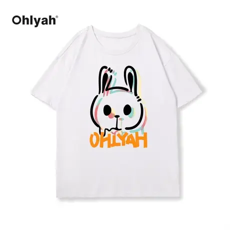 Ohlyah国潮手绘涂鸦甜酷风卡通兔子短袖T恤男女ins夏季情侣半袖图片