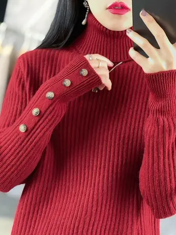 高领毛衣秋装女2023年新款韩版套头针织上衣打底衫女内搭洋气加厚商品大图