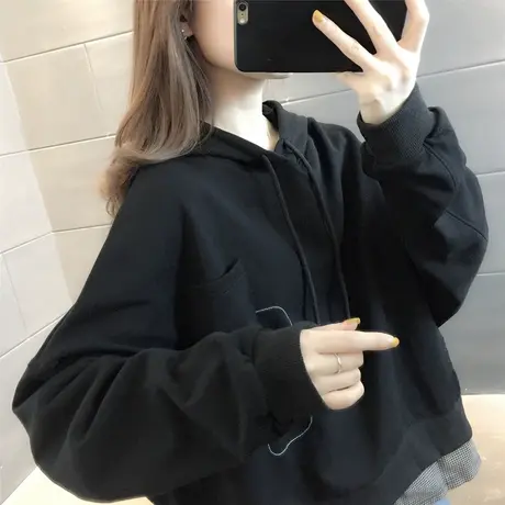 假两件拼接卫衣连帽上衣2023年春秋季新款女装宽松百搭外套潮流商品大图