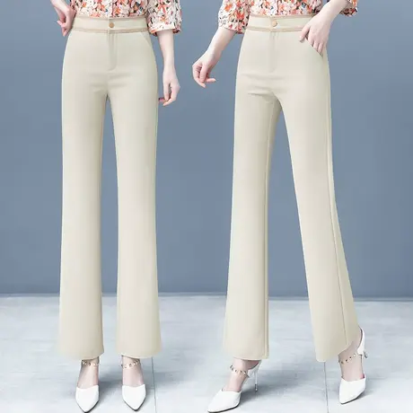杏色西装喇叭裤女高腰宽松直筒垂感长裤薄款时尚气质显瘦微喇裤子图片