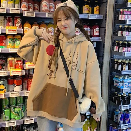 oversize卫衣女2020秋冬加绒加厚宽松韩版bf慵懒风连帽外套潮ins图片