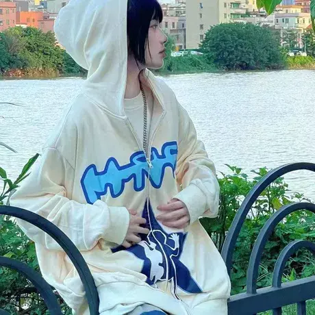 美式复古hiphop卫衣女春秋薄款潮牌ins连帽上衣开衫oversize外套商品大图