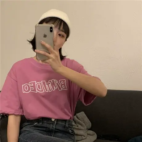 ins潮纯棉短袖T恤女2020夏季新款韩版宽松原宿风字母bf学院上衣图片