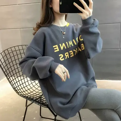 卫衣女秋冬季韩版宽松大码加绒加厚中长款百搭学生假两件上衣外套图片