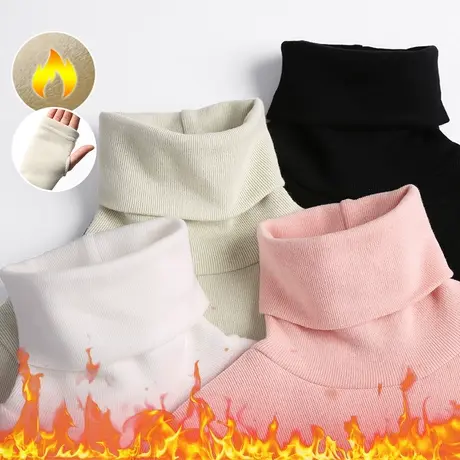 冬新款高领加绒保暖修身长袖体恤加厚袖口套指上衣内搭女打底衫图片