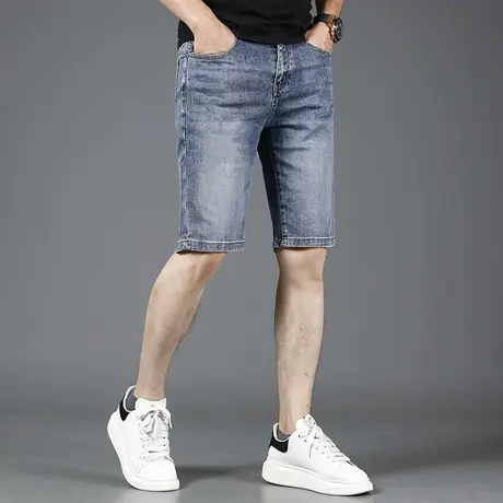 蓝色牛仔短裤男款夏季薄款2023新款高端弹力休闲男士中裤五分裤男商品大图