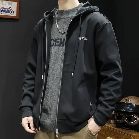 春秋卫衣男开衫连帽潮牌大码2023春季新款潮男士秋冬运动外套加绒商品大图