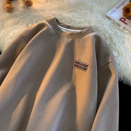 重磅卫衣男士春秋长袖t恤oversize宽松华夫格外套休闲圆领打底衫商品大图