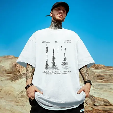 300g重磅美式复古加肥加大短袖t恤街头大码圆领纯棉日系半袖男潮商品大图