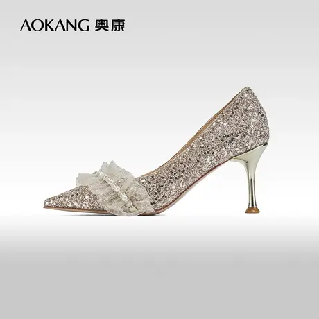 【门店发货】奥康女鞋春秋款宴会鞋细高跟尖头优雅气质礼服婚鞋商品大图