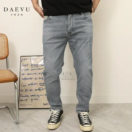DAEVU夏季大码男装灰蓝薄料潮胖子弹力小脚加肥加大男士牛仔长裤商品大图