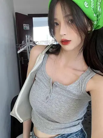 设计感小众纽扣螺纹吊带背心女夏运动外穿短款内搭打底衫无袖上衣商品大图