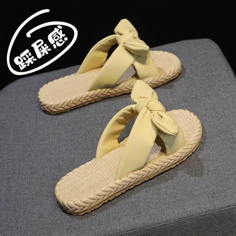 踩屎感超软底拖鞋女夏天外穿防滑休闲沙滩凉拖蝴蝶结平底凉鞋孕妇图片